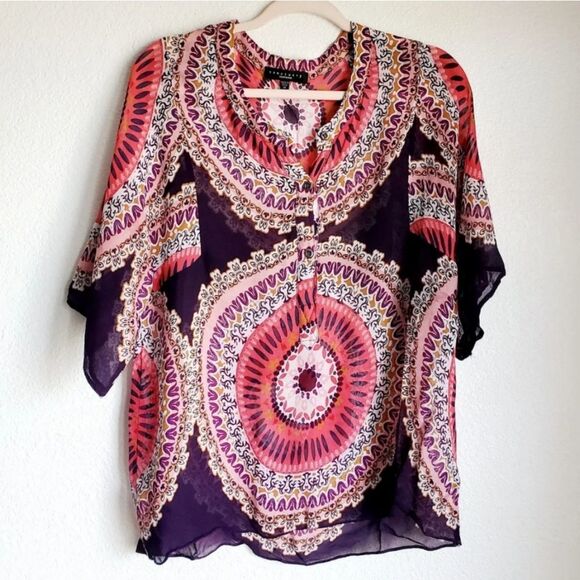 Sanctuary Medallion Button Front Top Peasant Gypsy Hippie Vibe Medium - Picture 1 of 4
